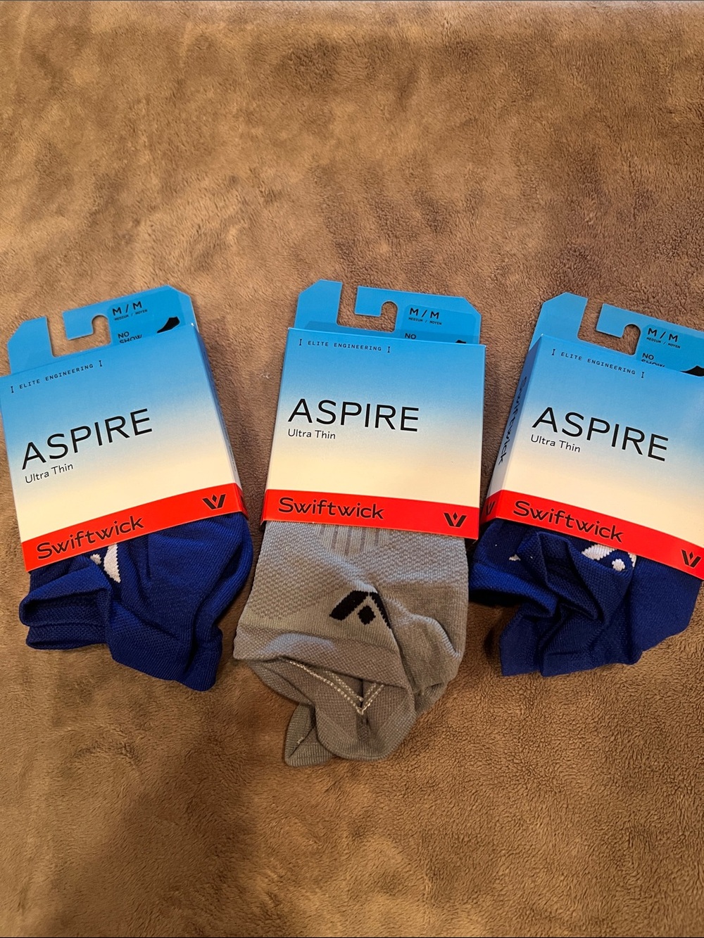 Swiftwick Aspire Ultra Thin Athletic Socks - Blue & Gray - 3 Pack